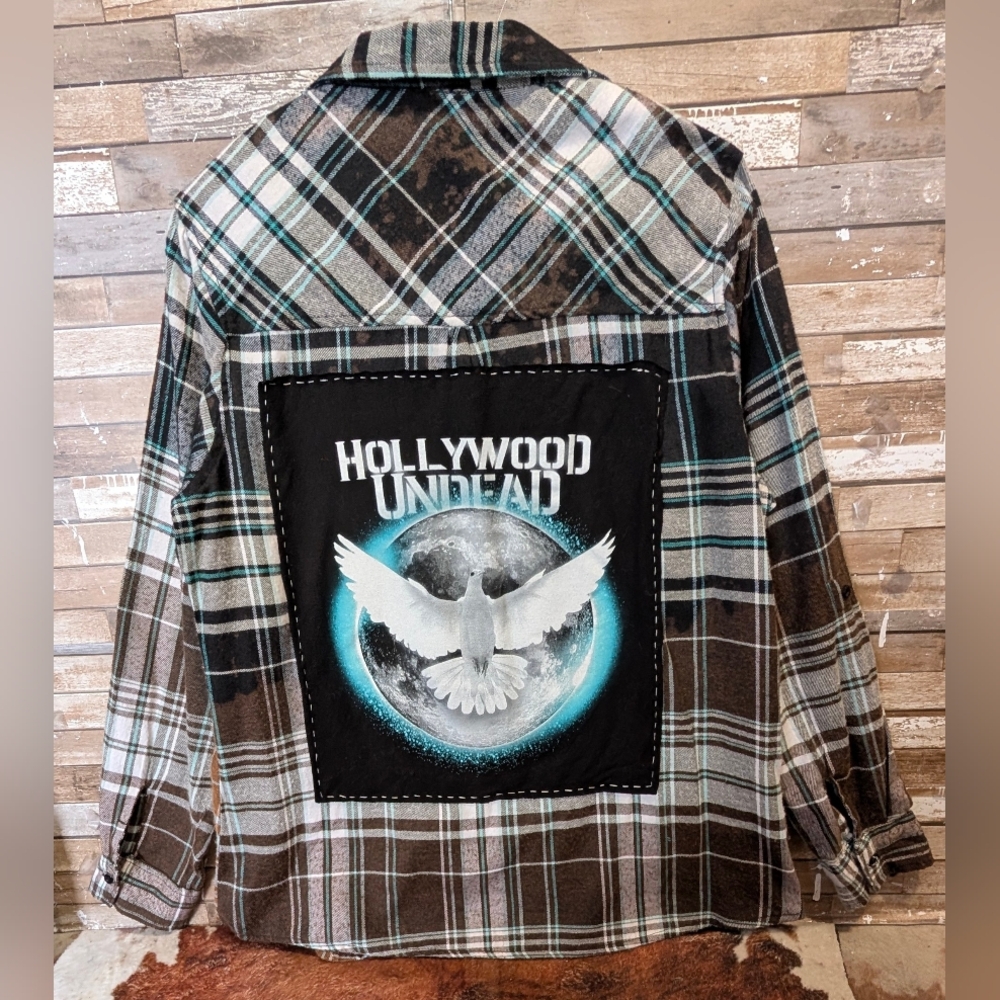 Hollywood Undead Upcycled Dip Dye Bleached Flannel Shirt